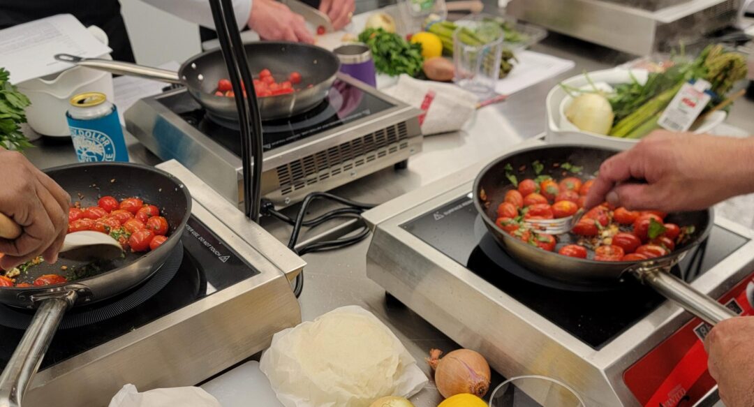 Teaching kitchen cooking materials in a group setting