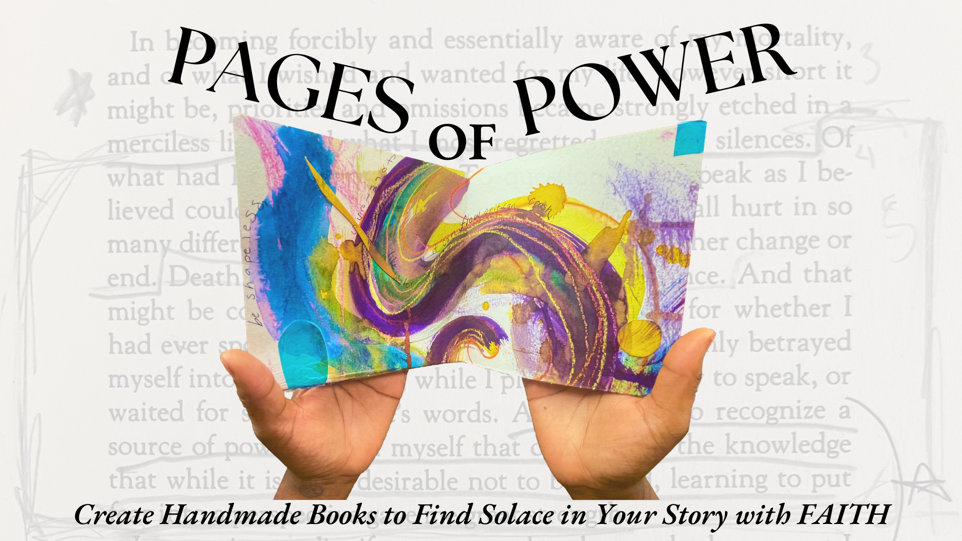 Hands holding art "Pages of Power"