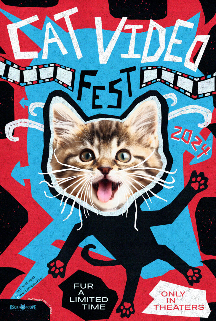 cat video fest flyer with happy cat in center